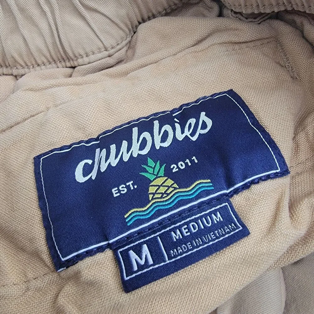 Chubbies Shorts Size Medium Khaki Tan Elastic Waist Stretch Twill 4 Inch Inseam